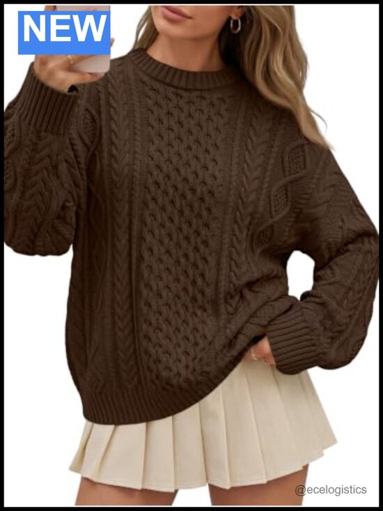 Sweaters - Oversized Cable Knit Sweater Women Crewneck Pullover Fall Fashion